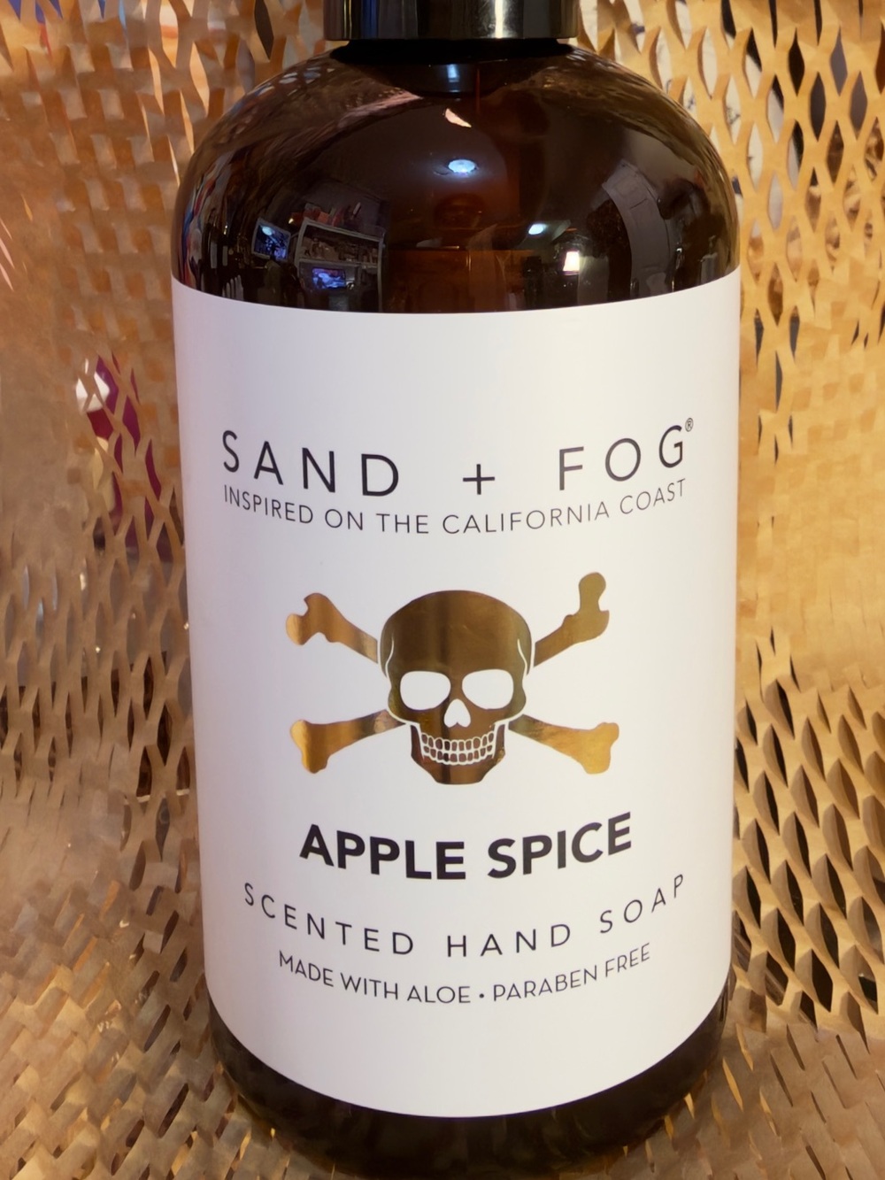 Sand + Fog Apple Spice Scented Hand Soap — Brown Bottle Skull Cross Bones 💀